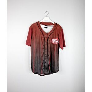 Dr Pepper Baseball Jersey Mens Size Med Red/White Short Sleeve Button Up Shirt